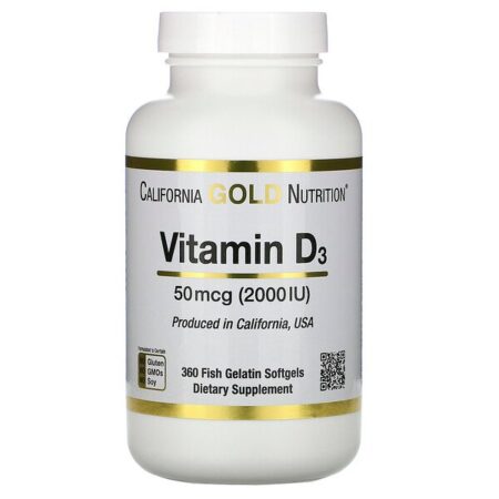 California Gold Nutrition, Vitamina D3, 50 mcg (2.000 UI), 360 Cápsulas Softgel de Peixe