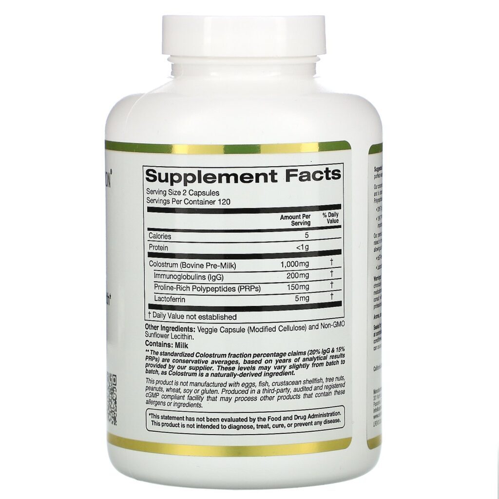 California Gold Nutrition, Colostro, Concentrado, 240 Cápsulas Vegetais - Imagem 2