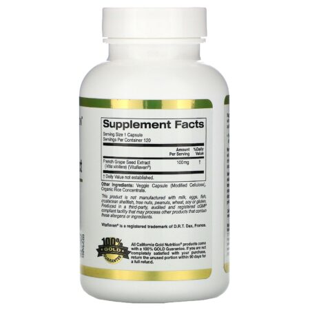 California Gold Nutrition, Extrato da Semente de Uva Francesa, VitaFlavan, Polifenol Antioxidante, 100 mg, 120 Cápsulas Vegetais - Image 2