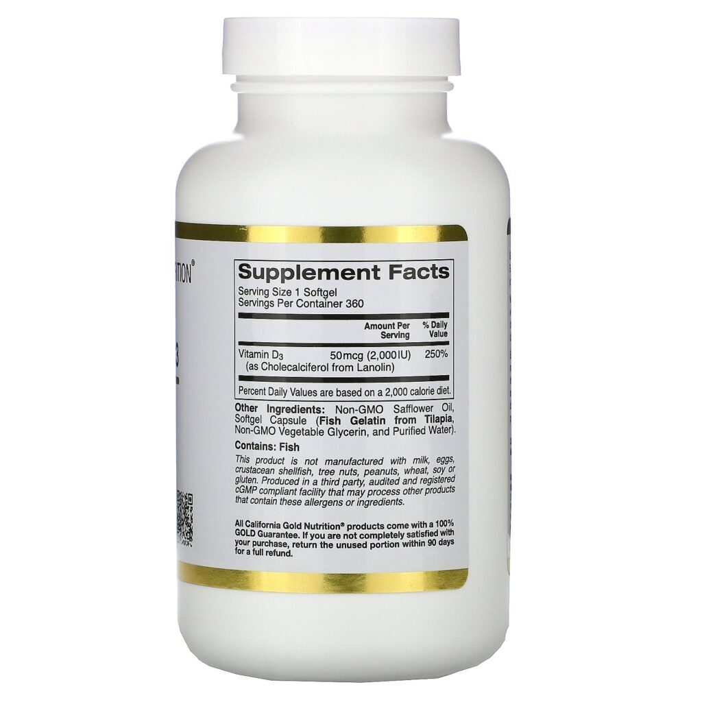 California Gold Nutrition, Vitamina D3, 50 mcg (2.000 UI), 360 Cápsulas Softgel de Peixe - Imagem 2