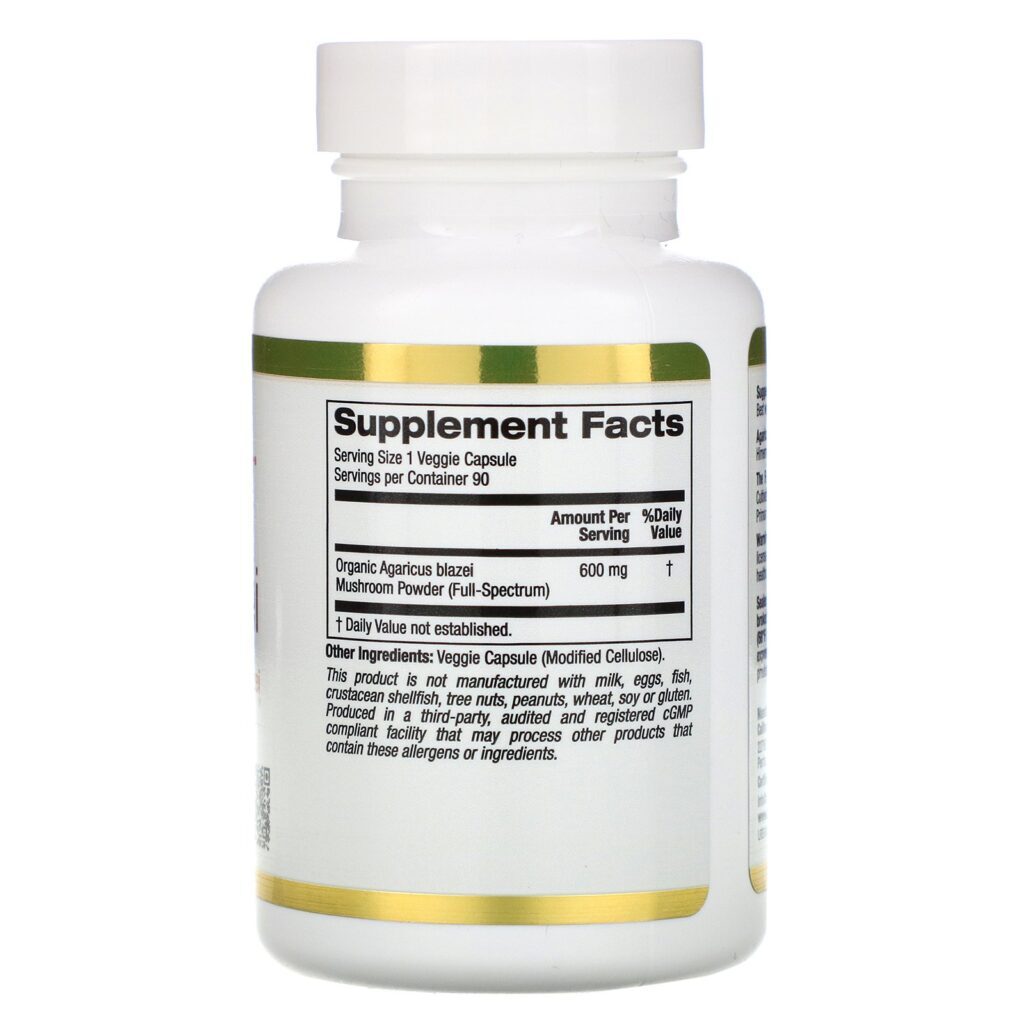 California Gold Nutrition, Agaricus blazei, Espectro Completo, Certificado Orgânico, 90 Cápsulas Vegetais - Imagem 2