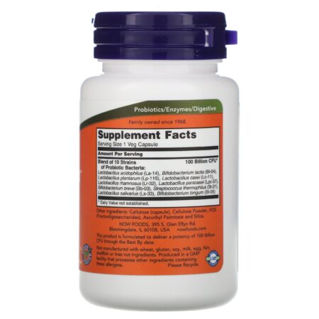 Now Foods, Probiotic-10, Restorative Care, 100 Bilhões, 30 Cápsulas Vegetais - Image 2