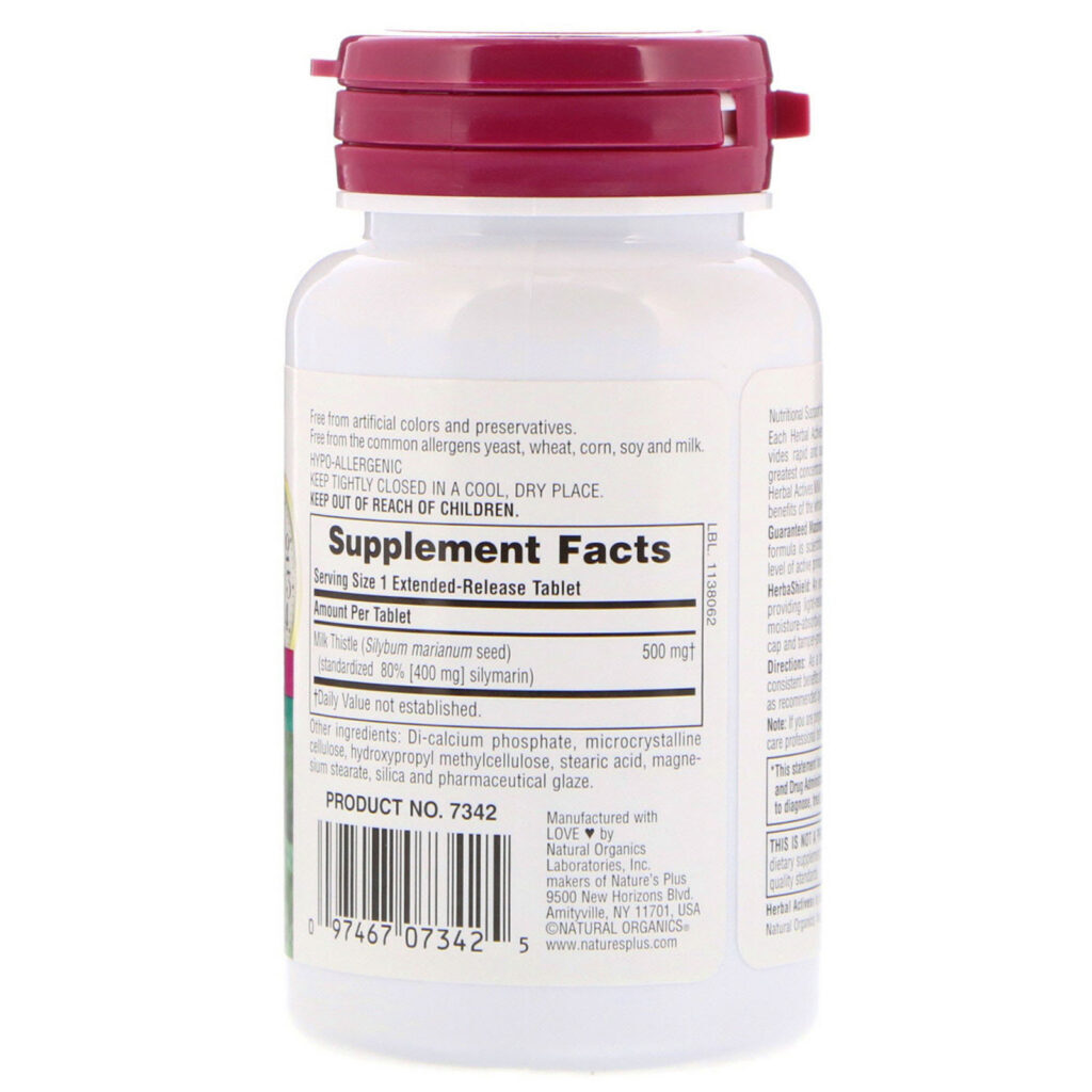 Nature's Plus, Ativos à base de ervas, Leite Thistle, Liberação Prolongada, 500 mg, 30 tabletes - Imagem 2