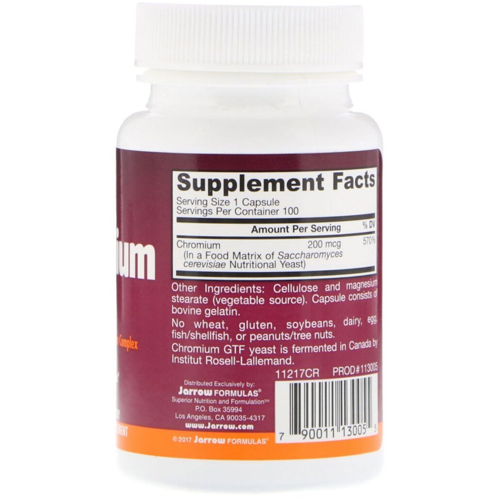 Jarrow Formulas, Cromo GTF, 200 mcg, 100 Cápsulas - Imagem 2