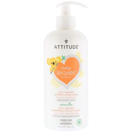 ATTITUDE, Baby Leaves Science, Shampoo 2-em-1 e Sabonete Líquido, Néctar de Pera, frasco de 16 oz (473 ml)