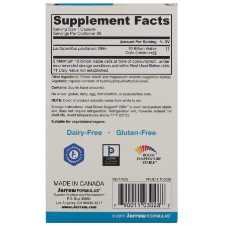 Jarrow Formulas, Ideal Bowel Support, 299v, 10 Billion, 30 Veggie Caps - Image 2