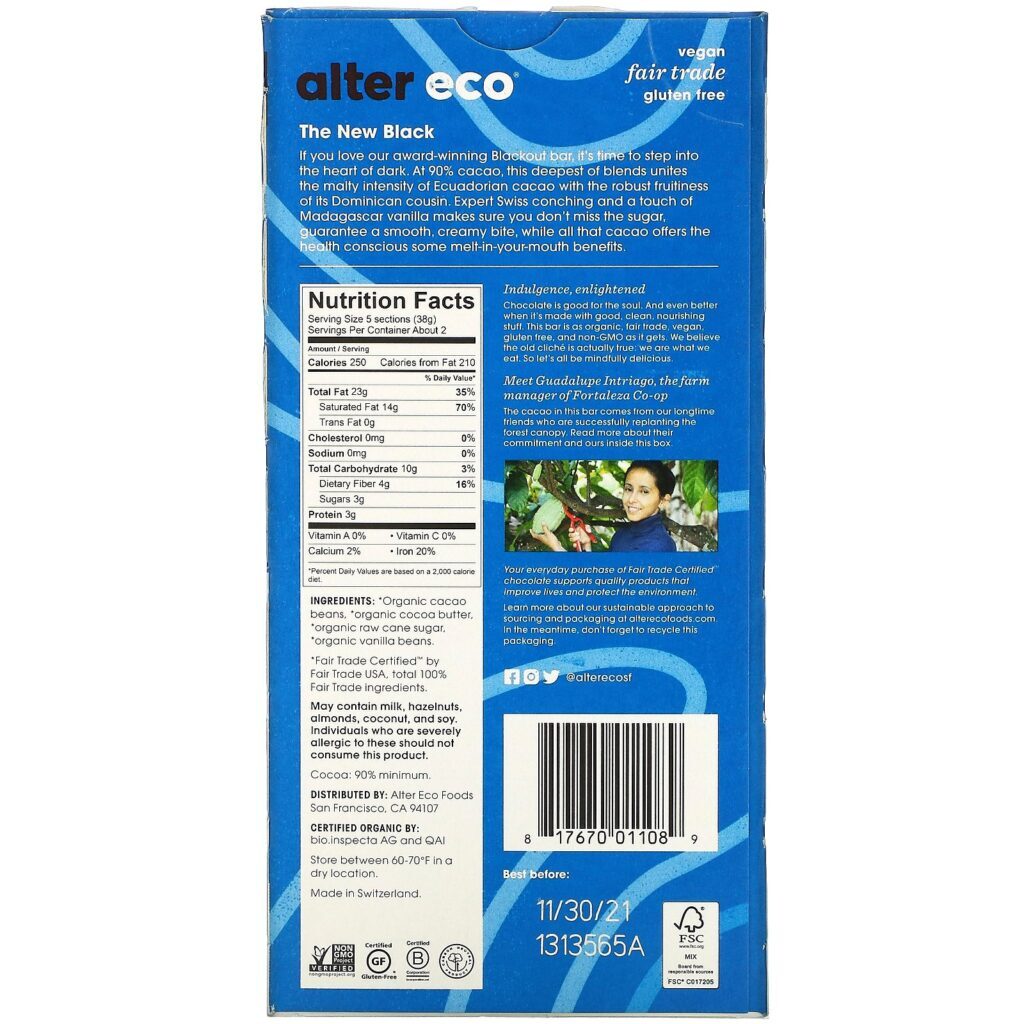 Alter Eco, Organic Chocolate Bar, Super Blackout, 2.65 oz (75 g) - Imagem 2