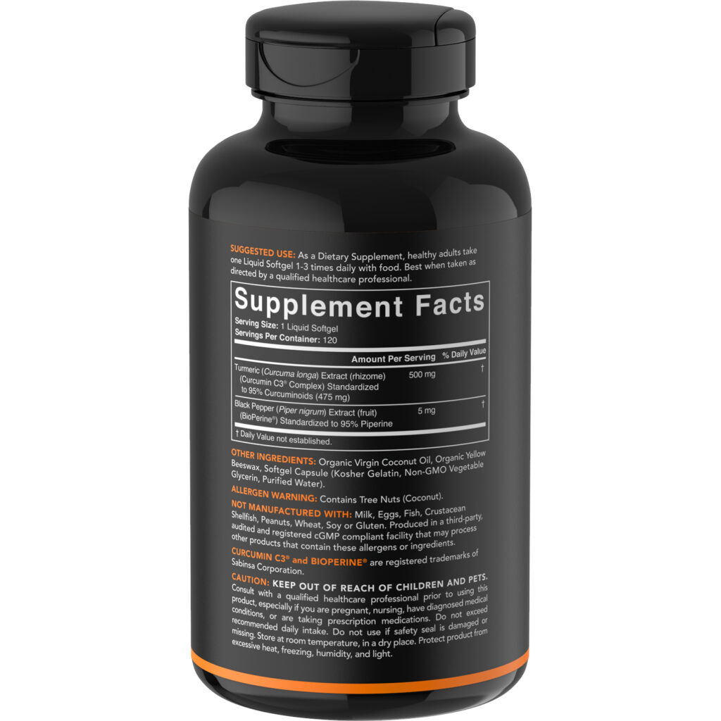 Sports Research, Turmeric Curcumin, Complexo C3, 500 mg, 120 Softgels - Imagem 2