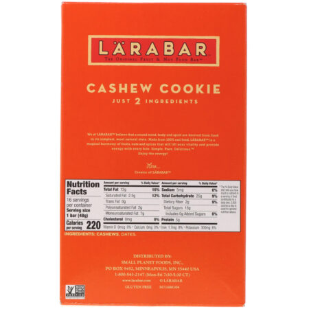 Larabar, The Original Fruit & Nut Food Bar, Cashew Cookie, 16 Bars, 1.7 oz (48 g) Each - Image 3