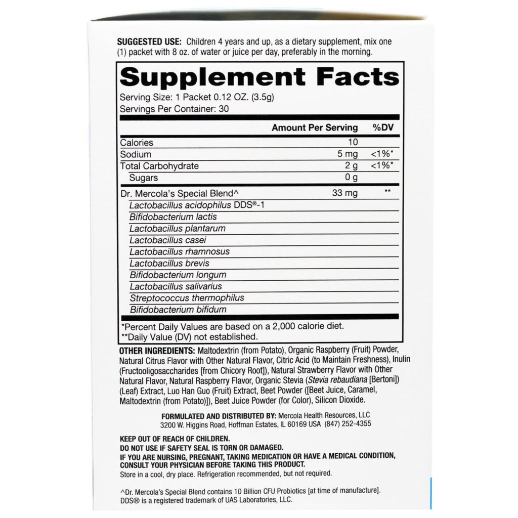 Dr. Mercola, Completos para Crianças, Sabor Natural de Framboesa, 30 Sachês, 0.12 oz (3.5 g) Cada - Imagem 2
