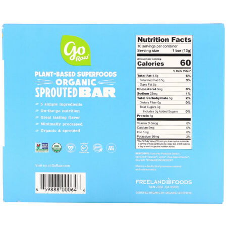 Go Raw, Organic Sprouted Bar, Pumpkin Seed, 10 Bars, 0.5 oz (13 g) Each - Image 3