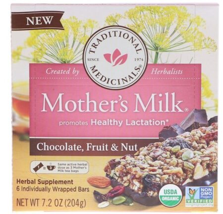 Traditional Medicinals, Mother's Milk, Chocolate, Frutas e Nozes, 6 Barras Embaladas Individualmente, 7,2 oz (204 g)