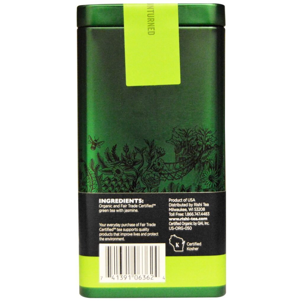 Rishi Tea, Folhas Soltas de Chá Verde Orgânico, Jasmin, 1.94 oz (55 g) - Imagem 2