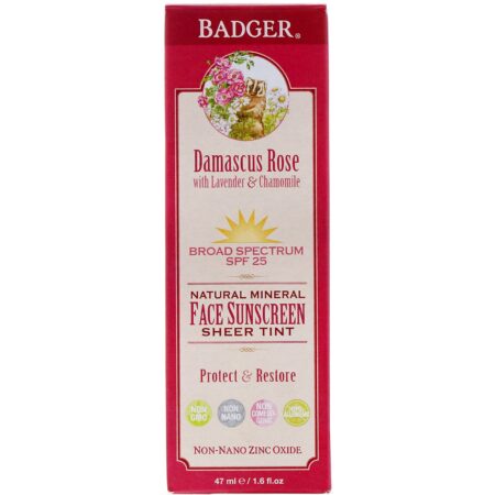 Badger Company, Natural Mineral Face Sunscreen, Sheer Tint, SPF 25, Damascus Rose, 1.6 fl oz (47 ml) - Image 2