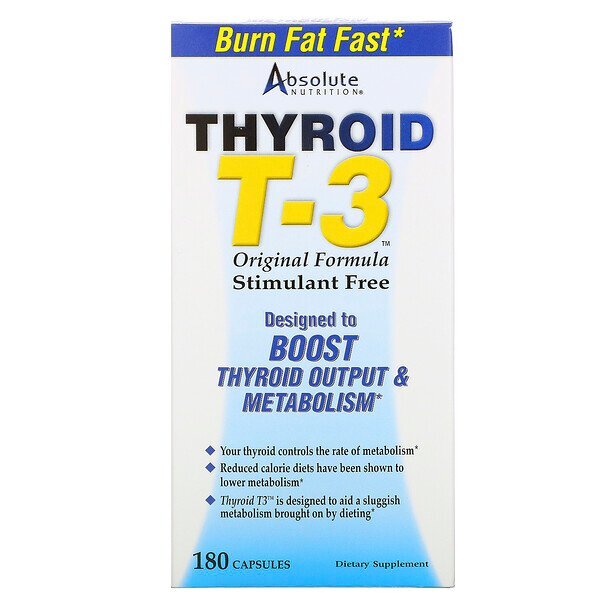 Absolute Nutrition, Thyroid T-3, Fórmula Original, 180 Cápsulas