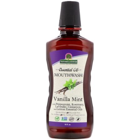 Nature's Answer, Enxaguante Bucal de Óleo Essencial, Baunilha e Menta, 16 fl oz (473 ml)