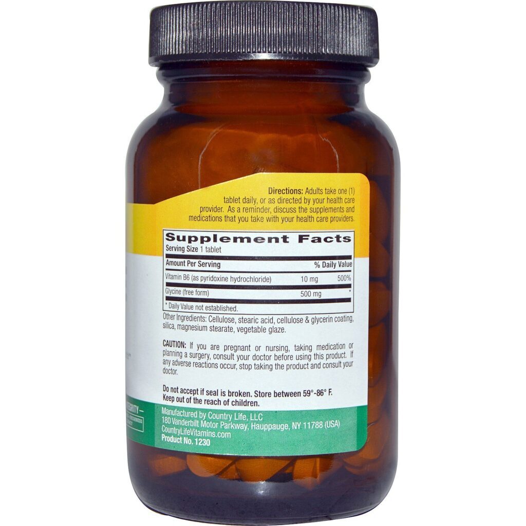 Country Life, Glicina, 500 mg, 100 Comprimidos - Imagem 2