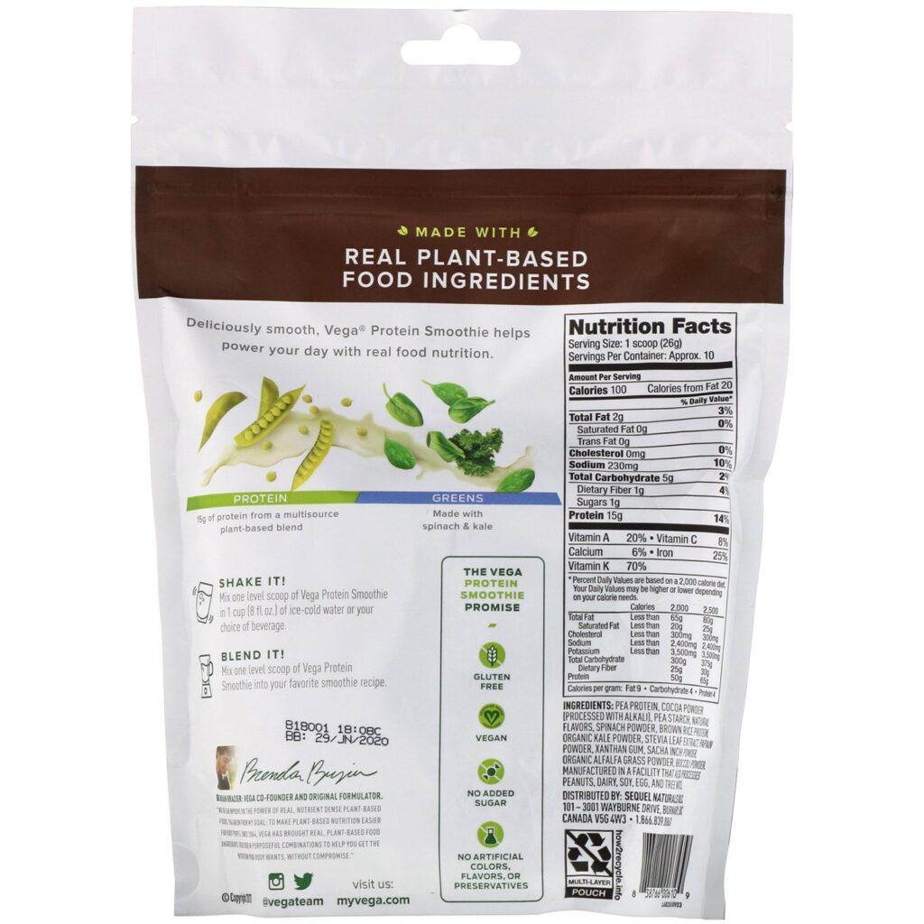 Vega, Protein Smoothie, Chocolate Flavored, 9.2 oz (260 g) - Imagem 2