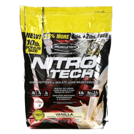 Muscletech, Nitro Tech, Whey Peptides & Isolate Lean Musclebuilder, Vanilla, 10 lbs (4.54 kg)