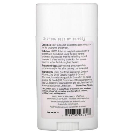 Now Foods, Solutions, Bastão Desodorante de Longa Duração, Lavanda Refrescante, 62 g (2,2 oz) - Imagem 2