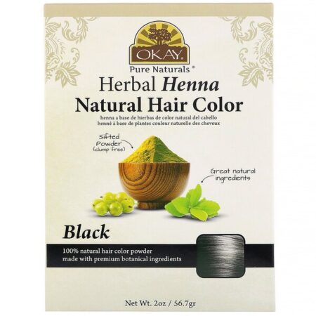 Okay Pure Naturals, Tintura Natural Vegetal para Cabelo com Henna, Preta, 56,7 g (2 oz)