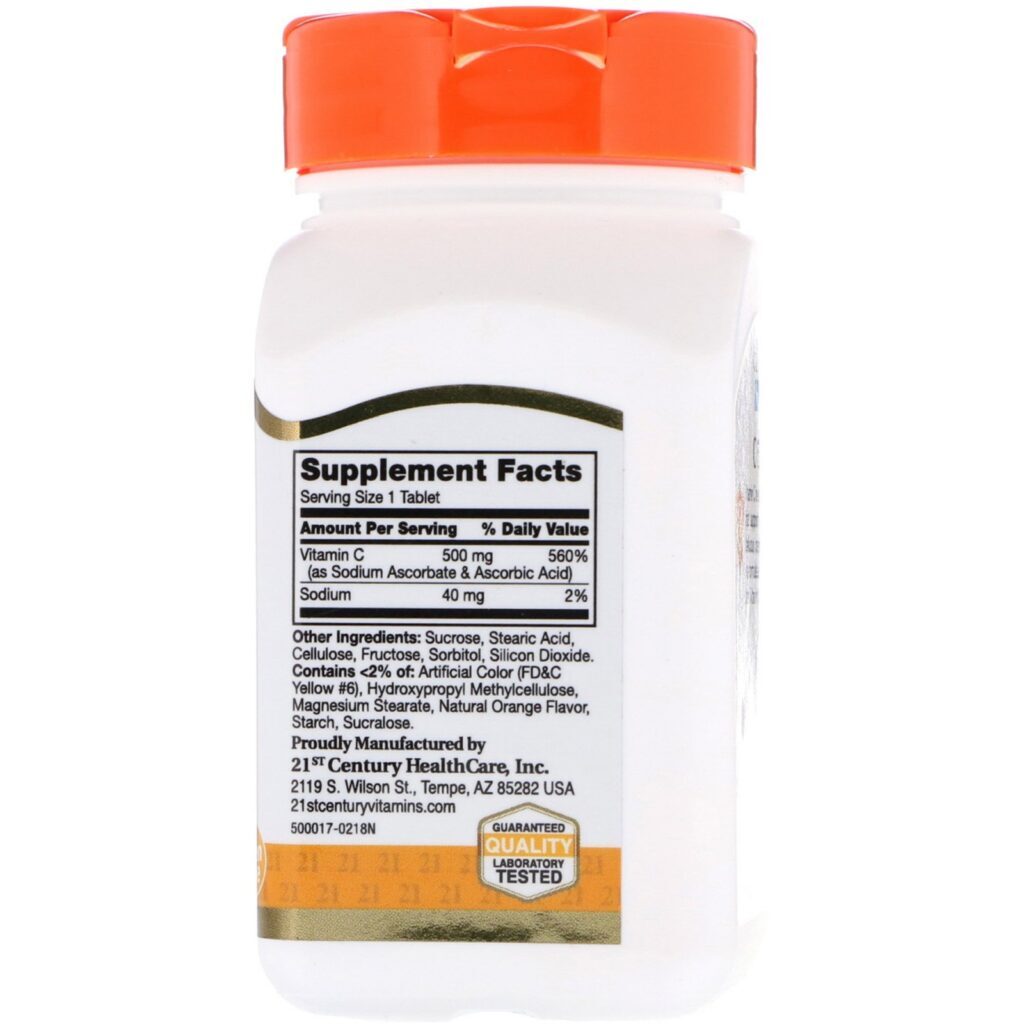 21st Century, Chewable C, 500 mg, 110 Orange Flavored Tablets - Imagem 2