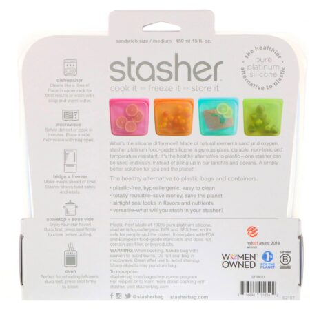 Stasher, Embalagem Reutilizável de Silicone para Alimentos, Tamanho de Sanduíche Médio, Transparente, 15 fl oz (450 ml) - Image 2