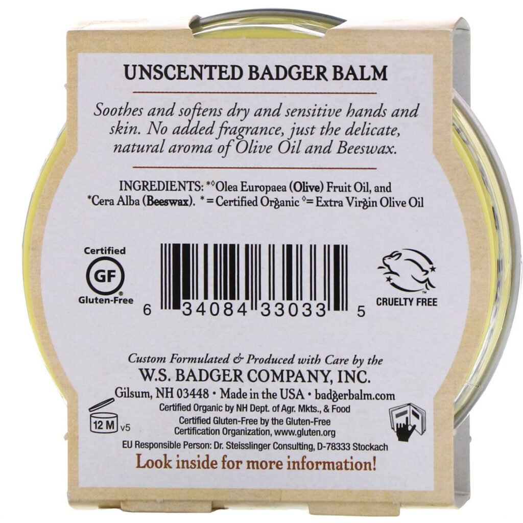 Badger Company, Bálsamo Badger, Para Pele Seca Sensível, Sem Perfume, 2 oz (56 g) - Imagem 3