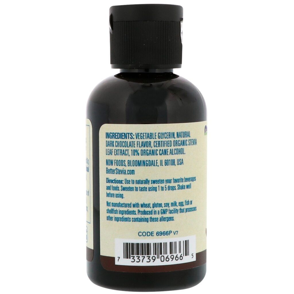 Now Foods, BetterStevia Liquido, adoçante líquido de zero calorias, chocolate amargo, 2 fl oz (59 ml) - Imagem 3