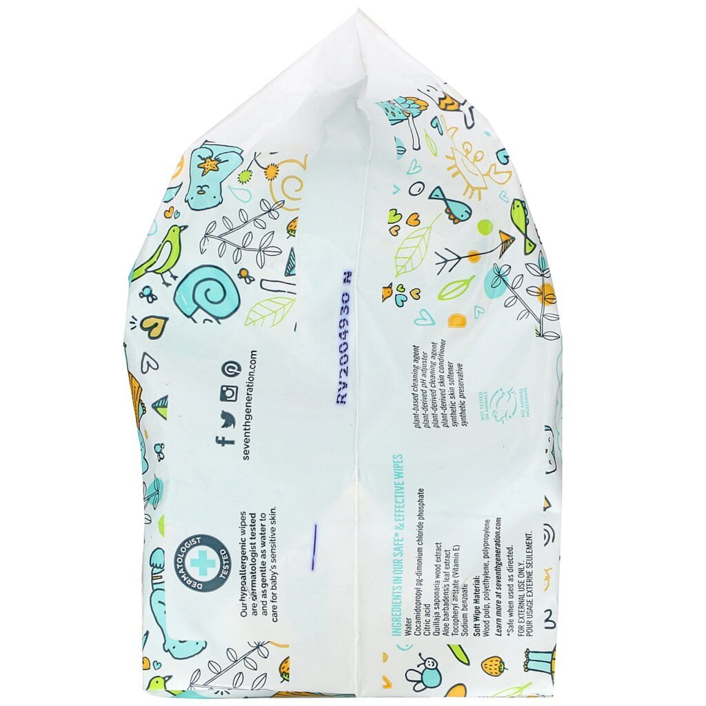 Seventh Generation, Baby, Free & Clear Wipes, Unscented, 2 Pack, 64 Wipes Each - Imagem 3