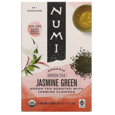 Numi Tea, Organic Green Tea, Jasmine Green, 18 Tea Bags, 1.27 oz (36 g)