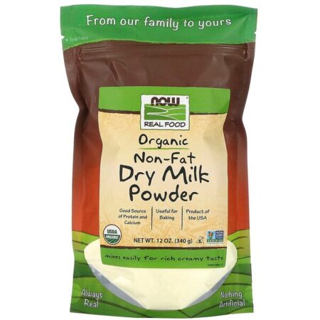 Now Foods, Real Food, Leite em Pó Sem Gordura Certificado Orgânico, 12 oz (340 g)