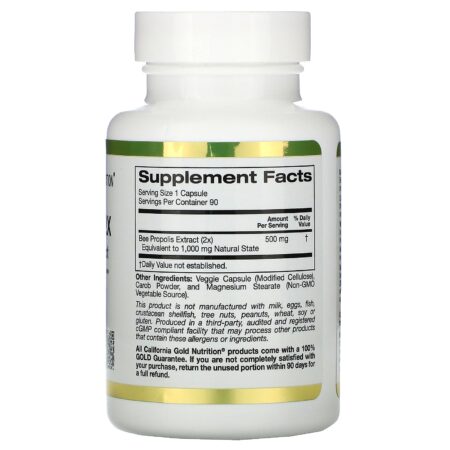 California Gold Nutrition, Própolis de Abelha 2X, Extrato Concentrado, 500 mg, 90 Cápsulas Vegetais - Image 2