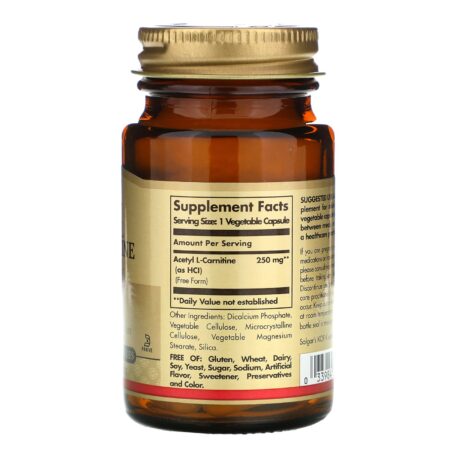 Solgar, Acetil L-Carnitina, 250 mg, 30 Cápsulas Vegetais - Image 2