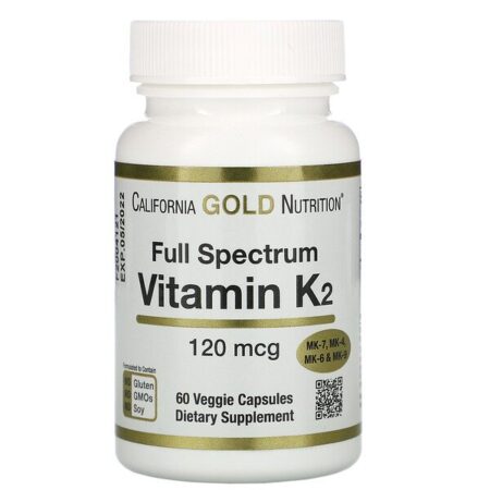 California Gold Nutrition, Vitamina K2 (como MK-4, MK-6, MK-7, MK-9), 120 mcg, 60 Cápsulas Vegetais