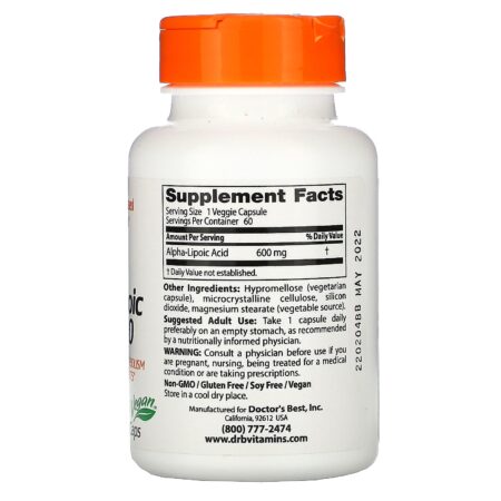 Doctor's Best, Ácido Tióctico, 600 mg, 60 Cápsulas Vegetais - Image 2