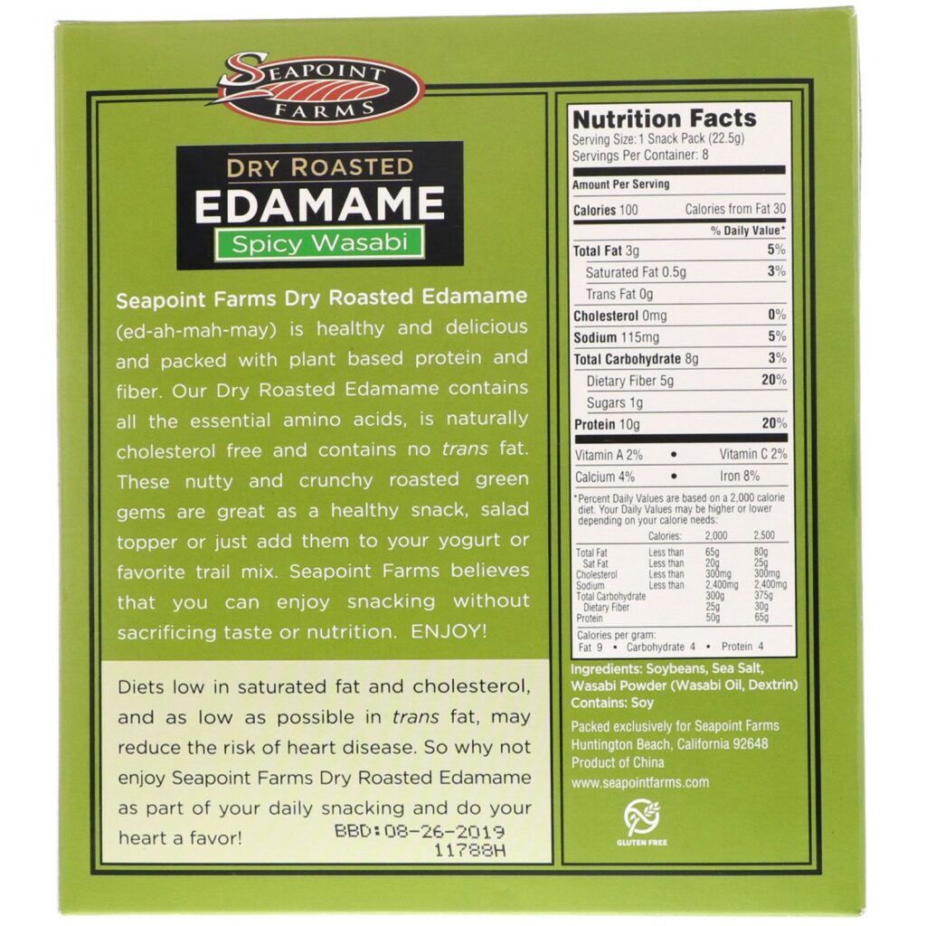 Seapoint Farms, Edamame Seco e Tostado, Wasabi Picante, 8 Pacotes de Snacks, 0.79 oz (22.5 g) Cada - Imagem 2