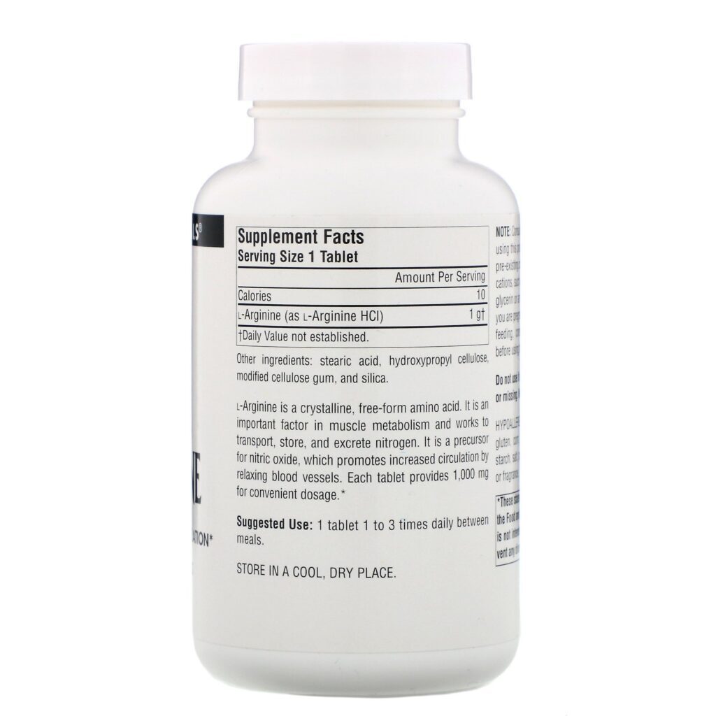 Source Naturals, L-Arginina, Fórmula livre, 1000 mg, 100 tabletes - Imagem 2