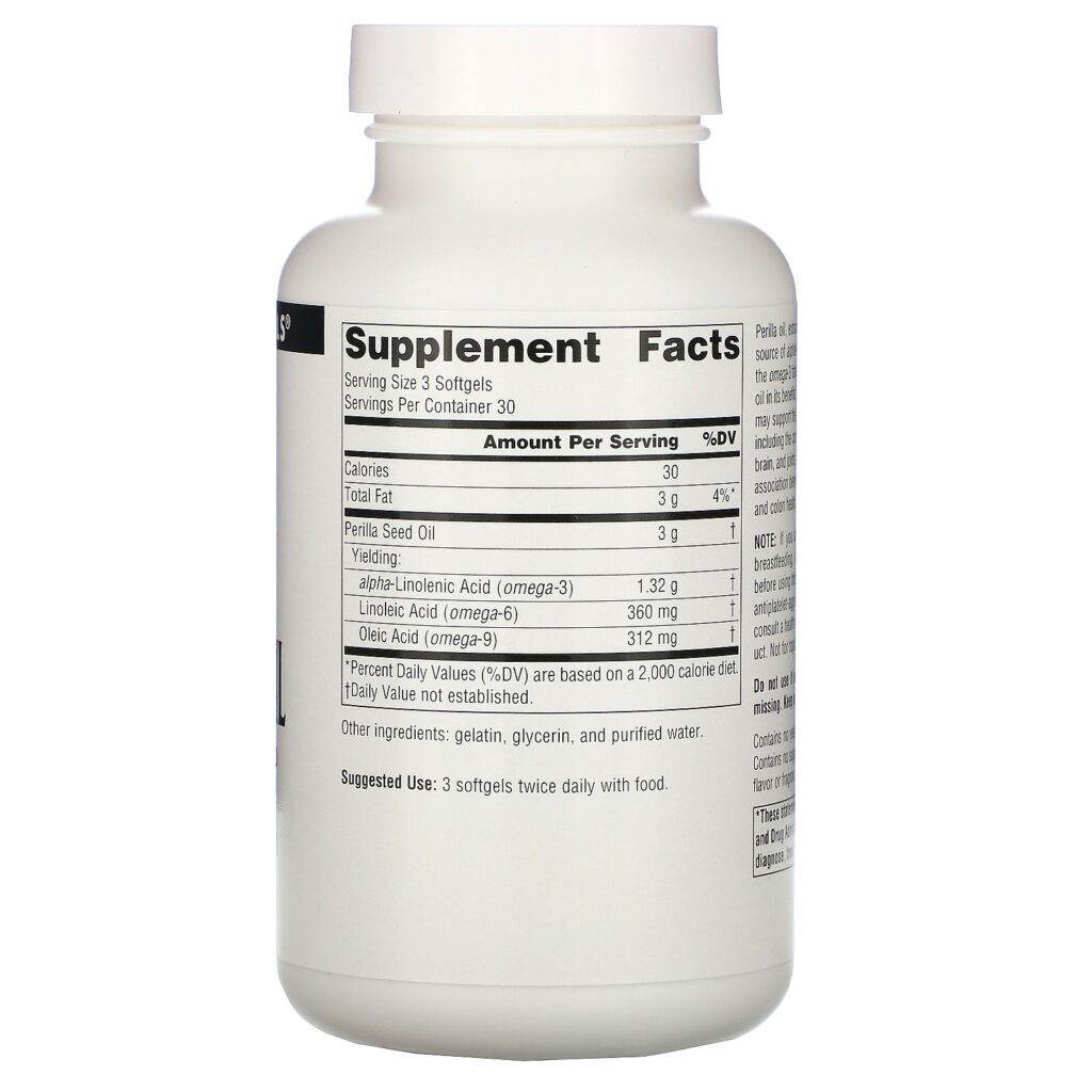 Source Naturals, Óleo de Perila, 1000 mg, 90 Cápsulas Gelatinosas - Imagem 2