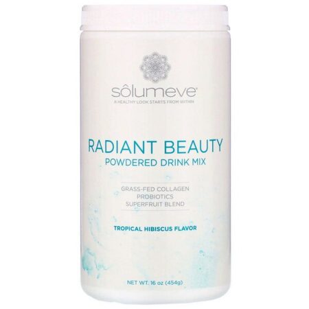 Solumeve, Radiant Beauty, Colágeno de Gado Criado no Pasto, Mistura em Pó para Bebida com Probióticos e Superfrutas, Hibisco Tropical, 16 oz (454 g)