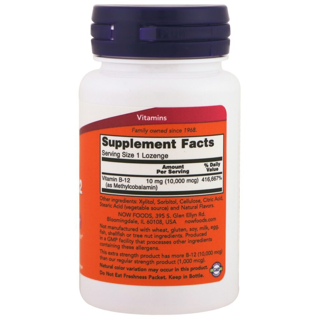 Now Foods, Metil B-12, Extraforte, 10.000 mcg, 60 Pastilhas - Imagem 2