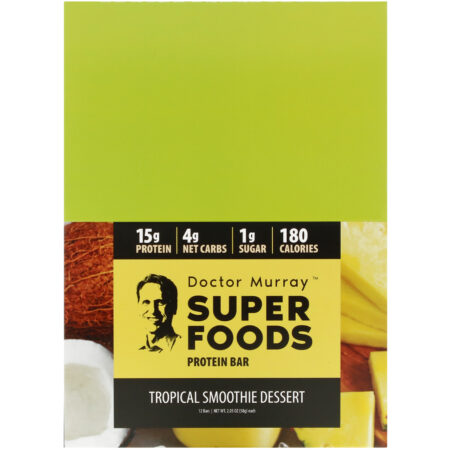 Dr. Murray's, Superfoods Protein Bars, Tropical Smoothie Dessert, 12 Bars, 2.05 oz (58 g) Each - Image 2