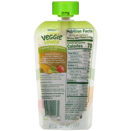 Sprout Organic, Veggie Power, Green Veggies with Pineapple & Apple, 4 oz (113 g) - Image 2