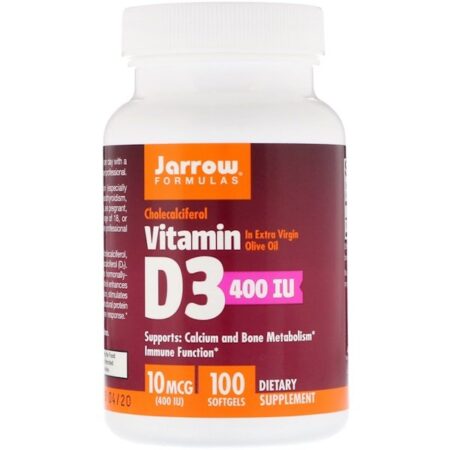 Jarrow Formulas, Vitamina D3, Colecalciferol, 400 UI, 100 cápsulas softgel