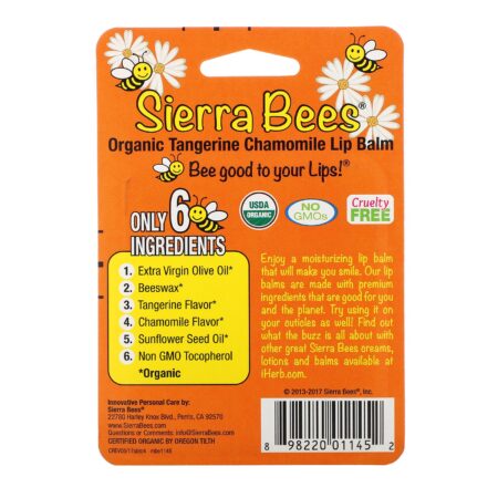 Sierra Bees, Bálsamos Orgânicos para os Lábios, Tangerina e Camomila, Embalagem com 4, 0,15 oz (4,25 g) Cada - Image 3