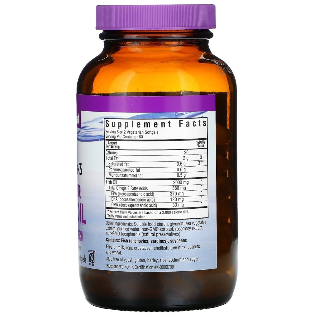 Bluebonnet Nutrition, Óleo de Peixe Kosher, Ômega 3 Natural, 120 Cápsulas Gelatinosas Vegetarianas - Imagem 2