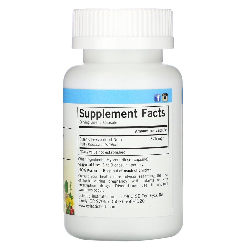Eclectic Institute, Noni, 375 mg, 100 Non-GMO Veg Caps - Imagem 2