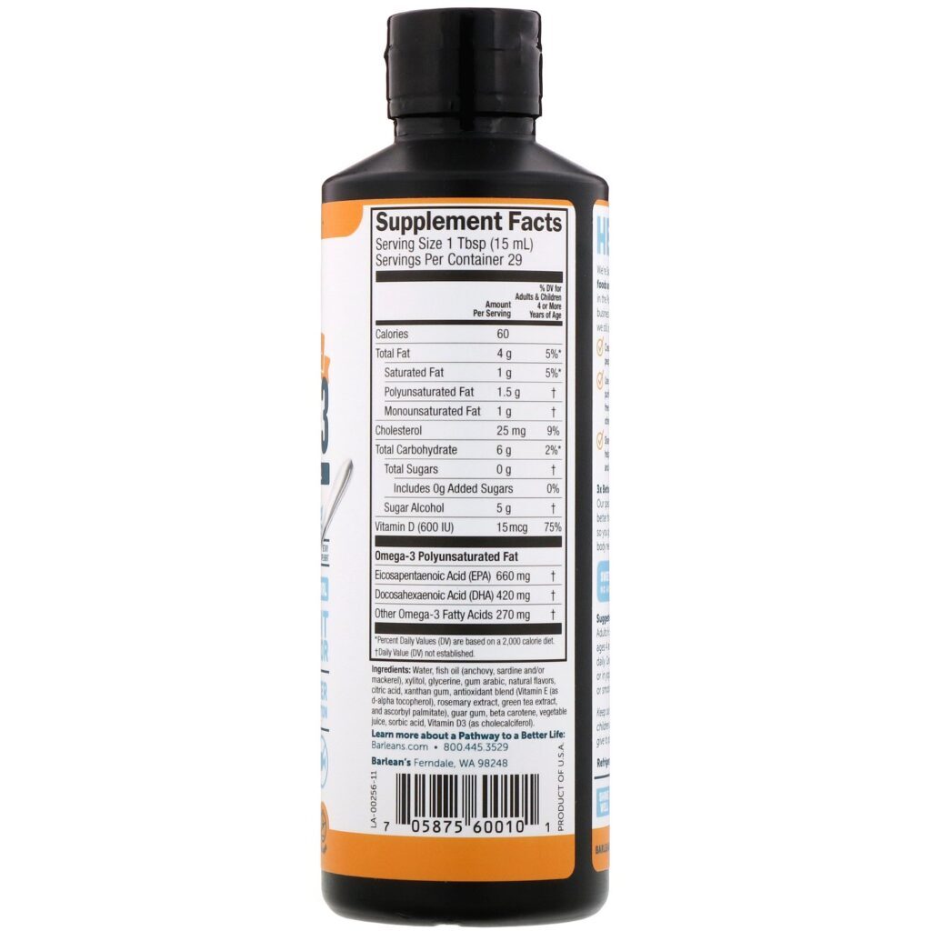 Barlean's, Seriously Delicious, Óleo de Peixe Ômega-3, Smoothie de Manga e Pêssego, 454 g (16 oz) - Imagem 2
