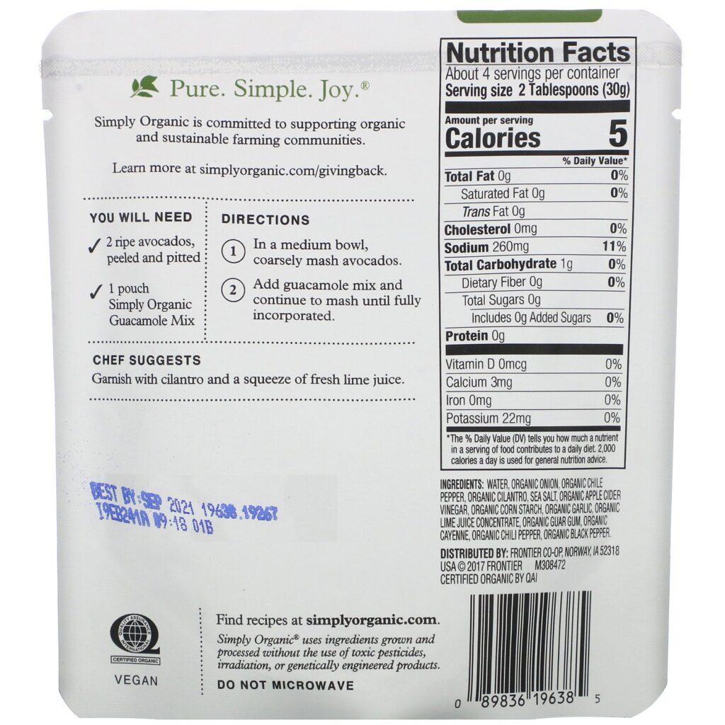 Simply Organic, Organic, Guacamole Mix, 4 oz (113 g) - Imagem 2