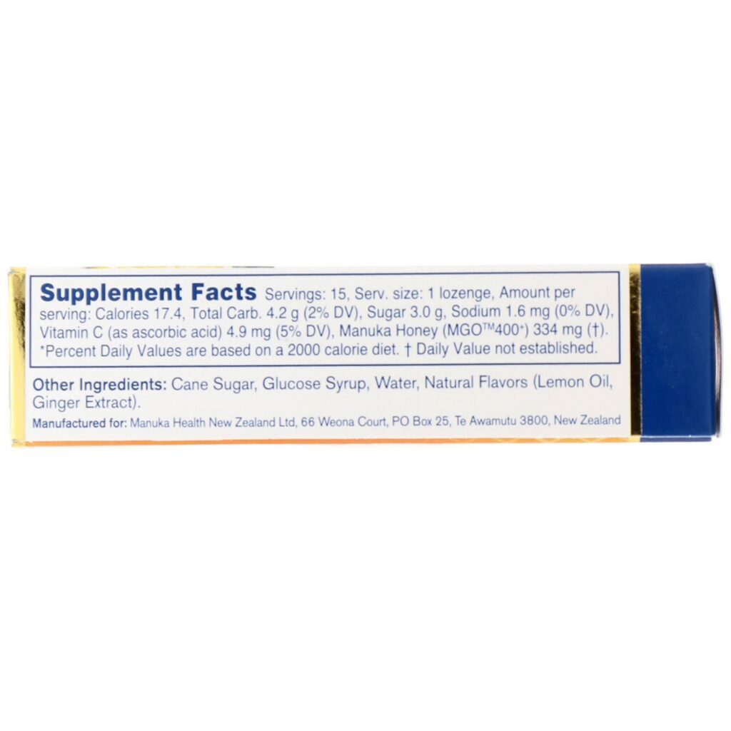 Manuka Health, Manuka Honey Lozenges, MGO 400+, Ginger & Lemon, 15 Lozenges - Imagem 2